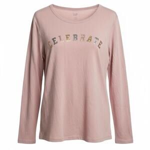Vintage GAP Celebrate Long Sleeve XL Shimmer Pink T-Shirt Tee Top